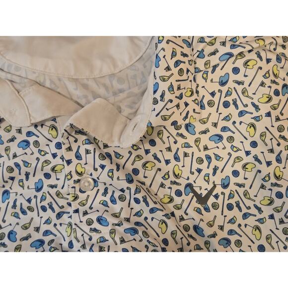 Callaway Golf Polo Mens 2XL Shirt Opti Dri Golf Club Pattern White - Picture 9 of 9